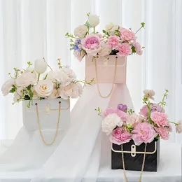 5PCS Portable Flower Box Rose Opakowanie pudełko Pasek Papierowa torba prezentowa Flower Shop Wedding Walentynki Prezenty urodzinowe 240423