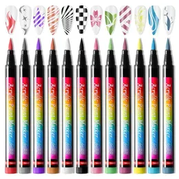 12ColorsSet nagelfoder Brush Nail Polish Ritning Pen Diy Nail Art Adorn Tools Manicure Tools Graffiti Nail Liner Brush 240430