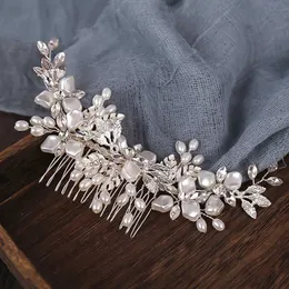 Cabelo de casamento Jóias de noiva Flora de casamento Cabelo de casamento Acessórios para cabelos de cristal com pérolas laterais de nupcial penteados para mulheres tiara headwear