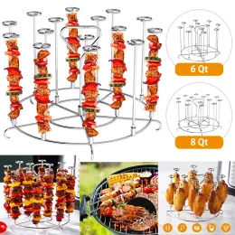Tools Air Fryer Skewer Stand Stainless Steel Skewer Grill Dehydration Steamer Roasting Rack For Ninja 6Qt 8Qt Airfryer BBQ Accessories
