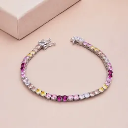 Real S925 Silver Tennis Bracciale Donne Rainbow Dopamina Femmina Shiny 5A Zircon Luxury Gioielli GIURN GIRL Lady Party 240423