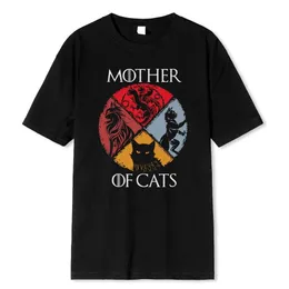 メンズTシャツ猫家族の母猫印刷男性Tシャツ品質Tシャツ夏のカジュアルコットントップヒップホップ通気服man H240506