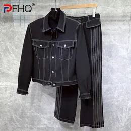 PFHQ Chic denim Darkwear Jackets Set Mens Autumn Haute Quality Handsome Original Elastic Midje Design Straight Byxor 21Z2069 240428