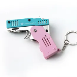 ABS Alloy Rubber Band Gun Toy Mini Keychain Bag Pendants Hand Stress Relief Toys Pistol Toys Kid Outdoor Party Folding Boyfriend Gifts 022
