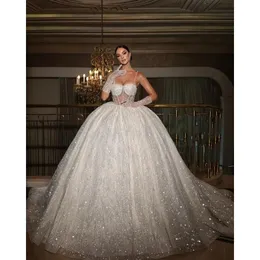 TOUNNINGBRIDE 2024 Luxury Ball Gown Wedding Dresses Spaghetti Straps Brudklänningar Pearl Crystal Shiny Sweep Train Bride Dresses Custom