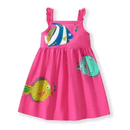 فساتين الفتاة الصغيرة Maven Girls Fresses Fresses Animals Fish Prints Birly Birls Beach Dresses Vestidos Pink Dresses for Girls Summerl2405l2405