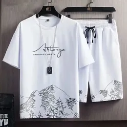 Летняя модная буква печатная футболка с короткими рукавами и шорты с двумя кусочками Quick Drinking Lake Mens Trade Couct 240422