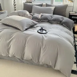 INS estilo Solid Color Duvet Capa Conjunto de camas de algodão lavado Pouco de travesseiros de quadra de cama de cama de quarta