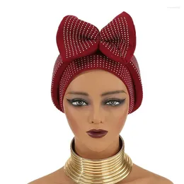 Ethnische Kleidung geschnittene Bowtie Turban Mütze für Frauen Diamanten Weibliche Kopf Wickeln Afrikanische Headtie Lady Kopfbedeckung