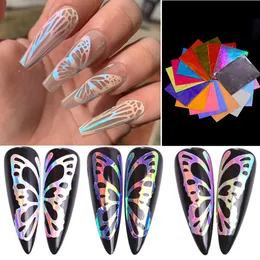 16pcs/lot Colorful Nail Art Sticker 3d Butterfly Fire Flame Leaf Holographic Nails Foil Stickers Decals DIY Glitter Decorations1019830