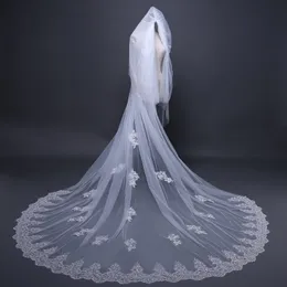 2024 Wedding Veil 3m Long Bridal Veils Real Pictures Wedding Tulle with Applique Sequined Beads Blingbling with Comb face veil