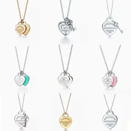 Tiffanies 목걸이 클래식 펜던트 목걸이 High Edition S925 Sterling Silver Double Heart Charm Drop Glue 세트 다이아몬드 도금 러브 목걸이 fu1z