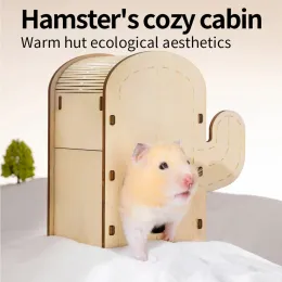 ケージハムスターシェルターモルモットケージリスクライミング隠れ家おもちゃのげっ歯類木製サボテンハウス小さな動物巣ハムスターアクセサリー