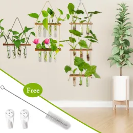 Decorações retro testes de tubo de tubo de parede pendurado no terrário de planta com multilamada de madeira propagação hidropônica vaso home home jardim decoração