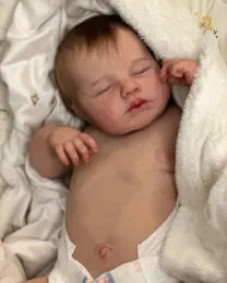 Dolls NPK 49cm recém -nascido boneca de bebê reborn Loulou dormindo com a pele 3D da vida corporal completa com veias visíveis de alta qualidade