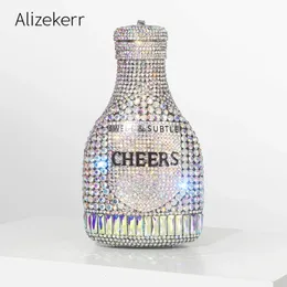 Sacchetti da sera a forma di bottiglia di champagne splendide borse della frizione di strass in metallo e borse per designer di lusso festa di nozze 240428