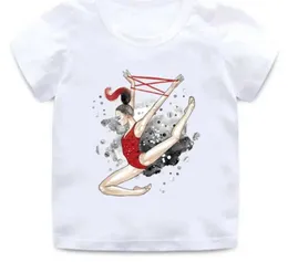 T-shirts Cute Wholesale Children Gymnastics Dancer Print New T-Shirt Dance Girls Clothes Baby Tshirt Summer Casual Short Sleeve TopsL2405