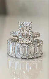 Tamanho 510 anéis de casal jóias de luxo 925 prata esterlina esmeralda cortada white topáz cz diamante eternidade feminino wedding ring ring se5832750