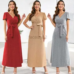 Grundläggande casual klänningar V-ringning Slim Montering Dress Long Dress Party Shiny Soe Up Dress Women's Large Size Explosion Plus Size Dress