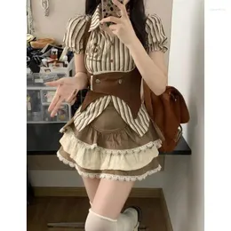 Work Dresses Women Three Piece Set With Retro And Fashionable Temperament Striped Shirt Vest High Waist Design Sense Patchwork Short Skirt