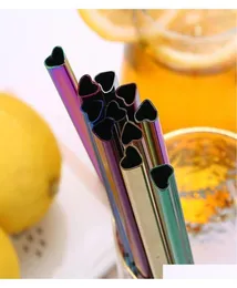 Drinking Straw Reusable Metal Straw HeartShaped Bubble Tea Straws 304 Stainless Steel Pearl Milkshake Straw 215Cm Lx3094 Toc3C6420547