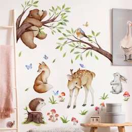 Stickers Watercolor Cartoon Forest Animals Deer Fox Bunny Wall Stickers for Kids Room Nursery Baby Children's Room Decoration Wall Decals