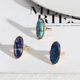 Anelli a grappolo Oro Oval Turquoiss Lapis Lazuli Blu Natural Stone Fashi