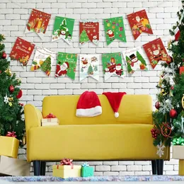 Banner Flags Merry Christmas Banner Santa Claus Xmas Tree Pattern Hanging Bunting Christmas Garland New Year Party Paper Flag Decoration2024