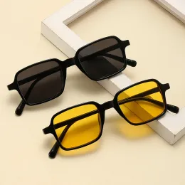 2023 Summer Retro Rectangle Frame Sunglasses UV400 Vintage Fashion Classic Leopard Yellow Lens Travel Outdoor Sun Shade Glasses