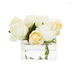화병 4 구멍 직사각형 꽃 꽃병 식탁을위한 투명 아크릴 랙 웨딩 장식 스퀘어 장미 선물 상자