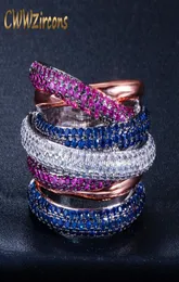 CWWZICCRONS Luxury Cross Geometry Impegno zircona cubico Dubai unisex anelli di dito da sposa Anello di dita famoso gioielli di marca R119 Y1906202614985