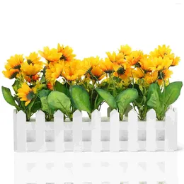 زهور الزهور النباتية محاكاة عباد الشمس داخلي مع سور وعاء بونساي سطح المكتب زينة زاوية أبيض