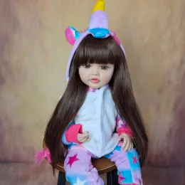 Dolls Reborn Baby Girl Doll 55 CM 22 Inch Soft Silicone Lifelike Long Brown Hair Realistic Princess Toddler Bebe Birthday Gift