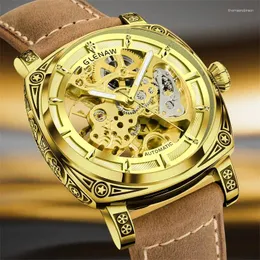 Armbanduhr Glenaw Top männliche Armbanduhr Gold Luminous Automatic Mechanical Watch Waterfof Hollof Out Original Herren