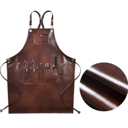 Grills PU Leather Barbershop Apron Crossback Strap Barista Bartender Chef Uniform Cafe Bistro BBQ Grill Florist Barber Salon Carpenter