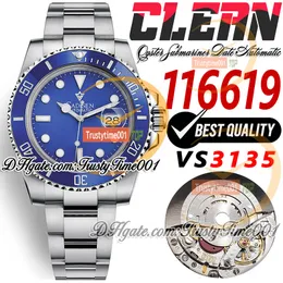 40 mm 116619 VR3135 Automatyczna męska zegarek Clean CF V5 Ceramic Bezel Blue Dial 904L Stal nierdzewna SS Bransoletka Super Edition Trustime001 Wristwatch ReloJ Hombre