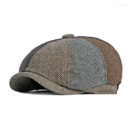Berets Spring осень личности, сшивая кепки Sboy для мужчин Высококачественные повседневные винтажные восемь кусочков плоская шляпа 231a