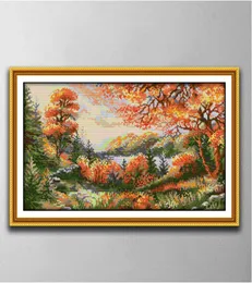 Autumn Landskap DIY Cross Stitch Brodery Tools Nålarbetet räknade tryck på Canvas DMC 14CT 11CT Cloth8846459