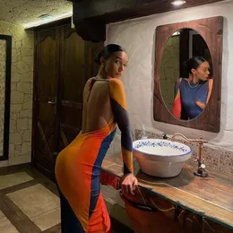 Poliester w stylu na Instagramie seksowna sukienka z długim rękawem F5632