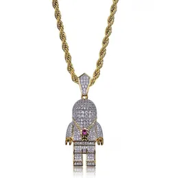 Hip Hop Street Gold Silver Color Plated Spaceman Necklace Micro Pave Zircon Iced Out Astronaut Pendant Necklace for Men8385837