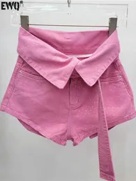 Kadınlar Şort Sokak Giyim Elmas Denim Şortları Düzensiz Flep Tasarım Yüksek Bel ve Geniş Bacaklar A-line Women Shorts 2024 Yaz 16U8787 WX
