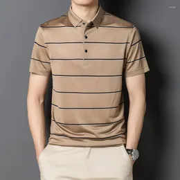Polos maschile Minglu Mulberry Silk Shirt Stiped Shirts Short Short Short Business Casual Man Mashi