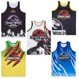 Camisetas de camisetas masculinas camisas de basquete The Lost World Jurassic Park Jersey Costura Bordado de alto quty Esportes ao ar livre Amarelo azul preto T240506