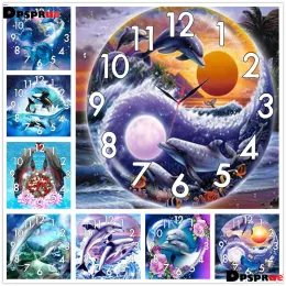 Stitch DPSPRUE Full Diamond Pintura Cruzada Cruz com mecanismo de relógio Mosaico 5D DIY Square Round Animal Dolphin 3D Presente de bordado