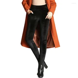 Pantaloni da donna oumengka 2024 inverno doppia addensare in velluto magro elastico elastico pancile femmina