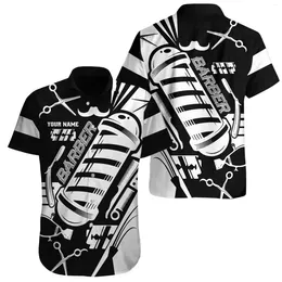 Camisas casuais masculinas camisa acessível 2024 3d barbeiro digital de verão tendência de tamanho grande tamanho de mangas curtas roupas de textura decente