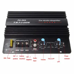 Amplifiers 600W PA60A 12V Mono High Power Car Audio Amplifier Fashion Wire Drawing Powerful Bass Subwoofers Amplifier With 20A Fuse