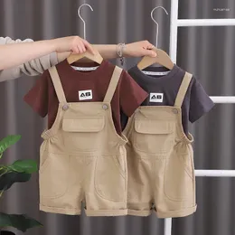 Kläder sätter pojkar kläder 2024 sommarbarn bomullst-shirts jumpsuit shorts 2st total kostym för baby spårdräkter barn kläder 3 4 5y