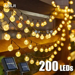 LED LED Solar Light String في الهواء الطلق ماء عيد الميلاد الديكور 200 Crystal Ball Camping Fairy Garland Garden Party Lamp 240506