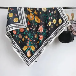 Eşarplar 90 90cm Vintage Floral Eşarp İmitasyon İpek Saten Şal İnce Yaz Güneş Koruyucu Bandanas Açık El Çantası Dekorasyon Kafa Bandı